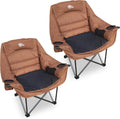 2 Pack Oversized Camping Chairs for Adults Heavy Duty Padded Outdoor Folding Lawn Chair XL Camp Chair for Outside Sports Beach Fishing Garden Supports 500lbs, Brown