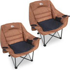 2 Pack Oversized Camping Chairs for Adults Heavy Duty Padded Outdoor Folding Lawn Chair XL Camp Chair for Outside Sports Beach Fishing Garden Supports 500lbs, Brown