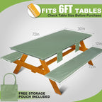 Picnic Table Cover with Bench Covers Vinyl Elastic Edges Fitted Rectangle Seat Tables Waterproof 3-Piece72X30in Set Outdoor Rectangular Folding Backing Tablecloth for Camping Over Size
