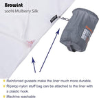 Browint Silk Sleeping Bag Liner, Silk Sleep Sack, Extra Wide 87"x43", Lightweight Travel Sheet for Hotels, More Colors for Option, Reinforced Gussets