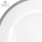 PARTY BARGAINS 13-Inch Charger Plates - 4 Pack, Clear Silver Rim, Heavy-Duty Disposable Chargers for Elegant Dining - Ideal for Weddings and Formal Events
