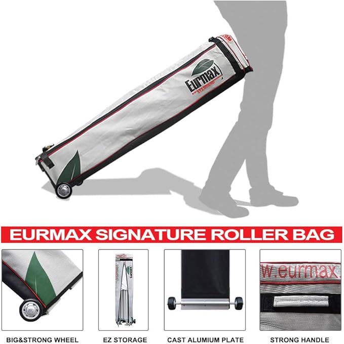 Eurmax USA 10'x15' Pop-up Canopy Tent Commercial Instant Canopies with 4 Removable Zipper End Side Walls and Roller Bag, Bonus 4 SandBags(Khaki)