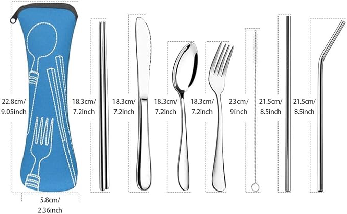 Tableware 7 PCS Flatware Set Portable Stainless Steel Cutlery with Bag for Office School Camping Fork Spoon Knife Chopsticks Dinner Service