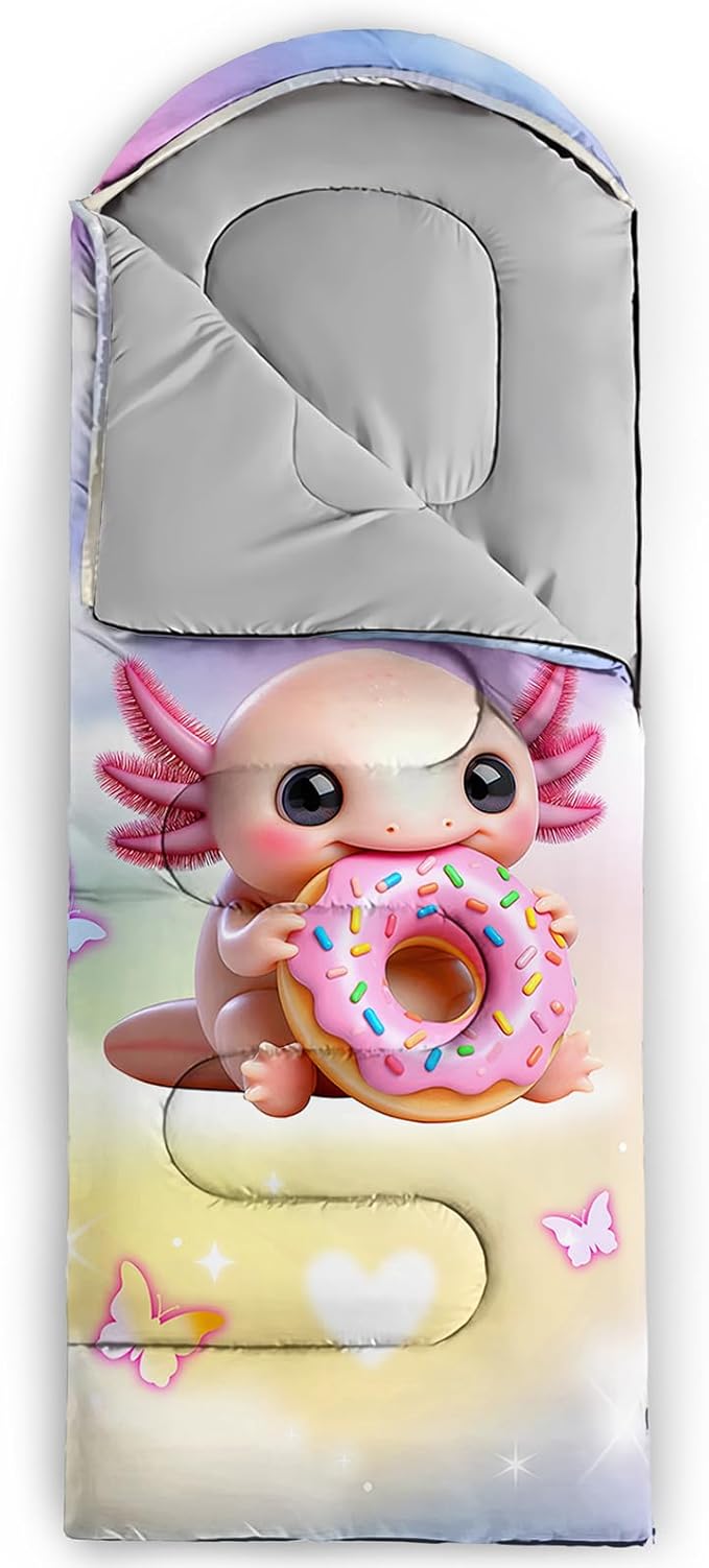 AILONEN Kawaii Panda Sleeping Bags,Lightweight & Waterproof,3 Season Warm & Cool Weather,Dreamy Purple Flower Animal Themed Sleeping Bags for Boys,Girls,Kids,Adults Travelling,Outdoors