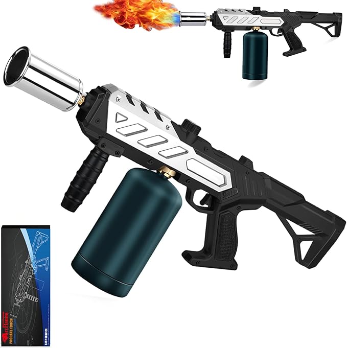 Adjustable Propane Torch Gun – High-Temperature Flame Thrower for Soldering, Welding, Gardening, and Outdoor Cooking – Detachable Design, Easy to Use and Portable (Silver-Black)