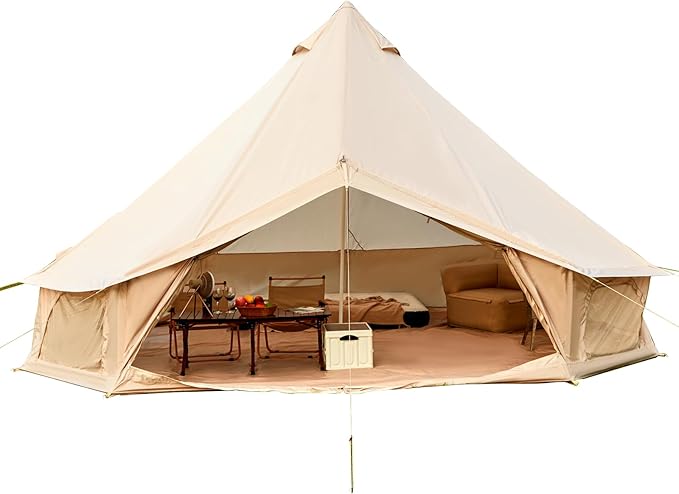 YOLENY Bell Tent, Yurt Tent 4/6/8/10 Person 4 Season Waterproof Glamping Tents w/Stove Jack for Family Camping Outdoor Party, Glamping Tents for Camping - 10/13.1/16.4FT