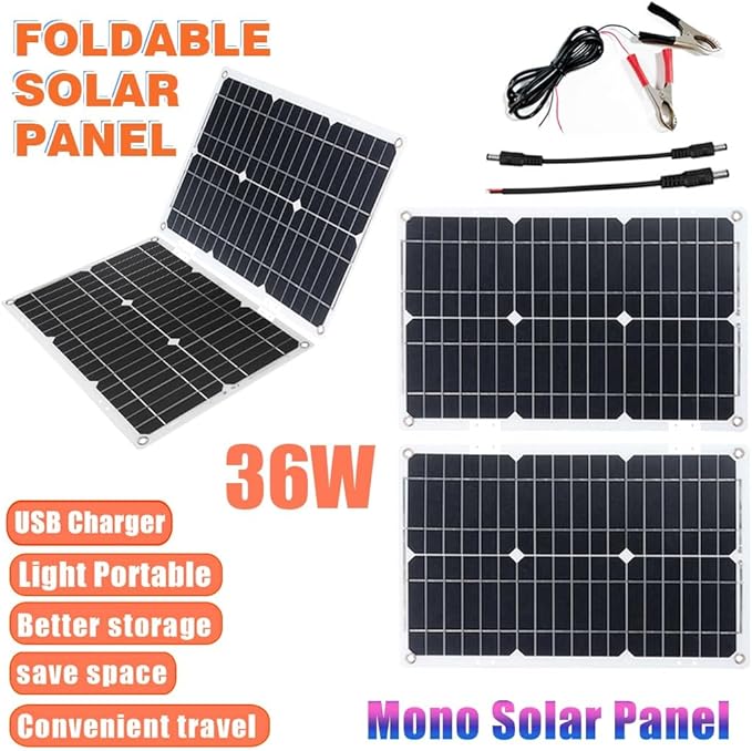 36W Foldable Solar Panel with USB Charging, 6000W Car Power Inverter, Complete Solar Inverter Kit for DC12V-AC110V/220V, Portable Solar Power System for Camping & Outdoors