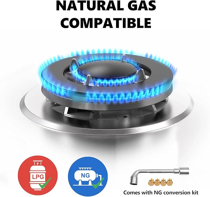 Gas Stove Top 4 Burner, 23 Inch Gas Cooktop for NG/LPG Convertible, Stainless Steel Stove with Thermocouple Protection for Outdoor Kitchen, Camping, Total 27400BTU