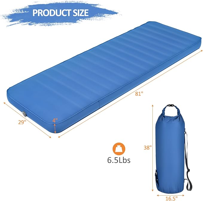 BestComfort Sleeping Pad for Camping with 2-in-1 Air Pump Sack Carry Bag, 4inch Inflatable Camping Mattress for Backpacking Hiking Car Traveling, Waterproof Ultralight Camping Sleeping Mat, Blue