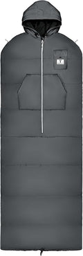Thermotuff Wearable Sleeping Bag with Dual Hoodie, Zippered Arm Holes, Pockets & Adjustable Drawstring - Ideal for Camping, Cold Weather Hiking, and Stadium Sak Blanket