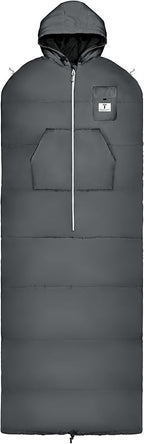 Thermotuff Wearable Sleeping Bag with Dual Hoodie, Zippered Arm Holes, Pockets & Adjustable Drawstring - Ideal for Camping, Cold Weather Hiking, and Stadium Sak Blanket