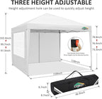 COBIZI 10x10 Pop Up Canopy Tent with 4 Sidewalls Party Tents Waterproof UPF 50+ Commercial Instant Outdoor Events Tent for Parties Markets Backyard, Ropes（10 x 10 ft White