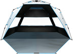 OutdoorMaster Beach Tent with Blackout Shelter Technology, Portable Sun Shade Shelter 4 Person, Pop Up Beach Tents with UPF 50+ UV Protection, 9.5mm Thick Pole, 3 Ventilating Mesh Windows