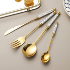 Luxury 48 Pieces Silverware Set for 12, Modern Unique Stainless Steel Gold Flatware Cutlery Set, Eating Tableware Utensils for Home Restaurant Wedding Party