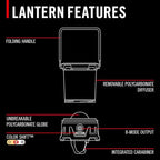 COAST EAL40R 2500 Lumen Rechargeable Emergency Camping Lantern with Red Flashing Mode, Carabiner, Diffuser, Foldeable Handle, Moonglow™ Low Mode, Illuminated Power Button, USB-C Power Bank