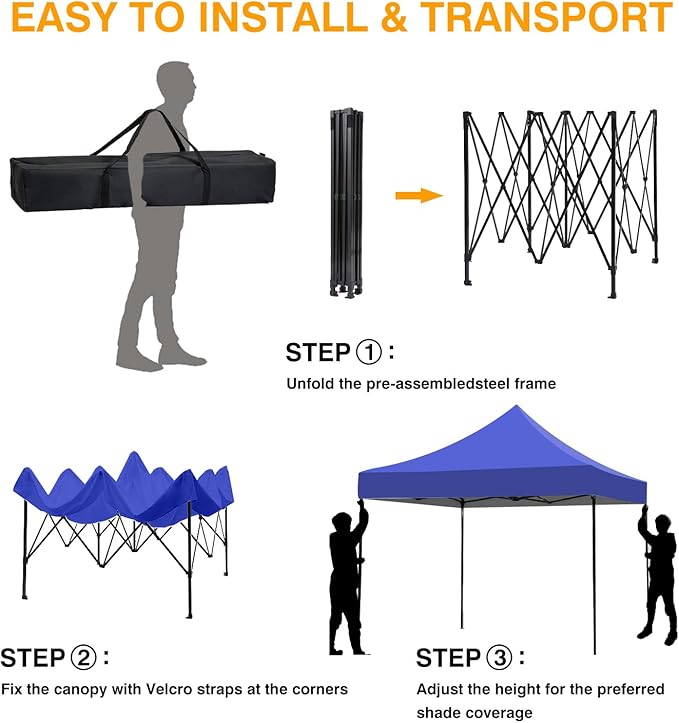 BestOffice Canopy Tent, 10X10 FT Pop Up Canopy Outdoor Instant Tent Slant Legs with Carrying Bag, Portable Gazebo Shelter for Patio Deck Garden and Beach