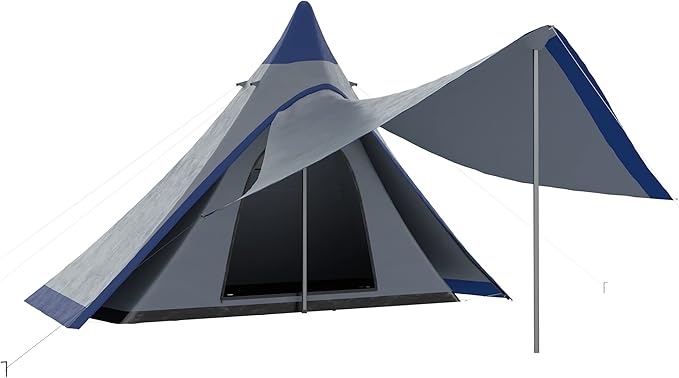 15.4'x15.4'x8.5' Waterproof Teepee Tent, with Porch, for 2-3 Person Backpacking Camping