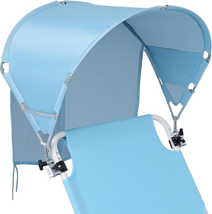 Universal Chair Umbrella Canopy, UPF 50+ Chair Sun Shade Attachment with Adjustable Clamp Fits Most Brands’ Beach, Camping, Lawn, Wheelchair, Tanning, Zero Gravity, Lounge, Fishing Chairs, Patented