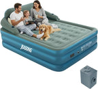 JEASONG Queen Air Mattress with Built-in Rechargeable Battery Pump & Headboard, 20 Inch Elevated Airbed Blow Up Mattress, 700 lbs Inflatable Mattress, Portable Air Bed Blow Up Bed for Home & Camping