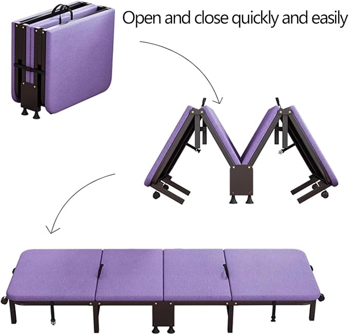Portable Folding Bed with Wheels, Guests Bed Supports 331 Lbs, Comfortable Camping Cot for Outdoor/Office/Home Nap, Purple