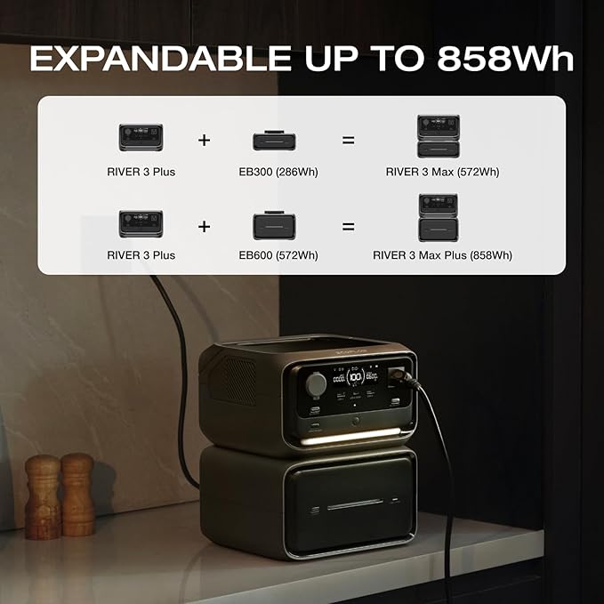 EF ECOFLOW River 3 Plus Portable Power Station Extra Battery EB600, 572Wh Expansion LiFePO4 (LFP) Battery with 10-Year Lifespan, Built-in 140W USB-C Port for Charging/Discharging, Use Independently