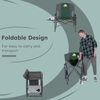 Oversized Directors Camping Chair Set of 2 Support 600 LBS, Heavy Duty Folding Outdoor Chairs with Detachable Side Pocket and Adjustable Side Table for Outside Beach,Lawn,Fishing (Green)