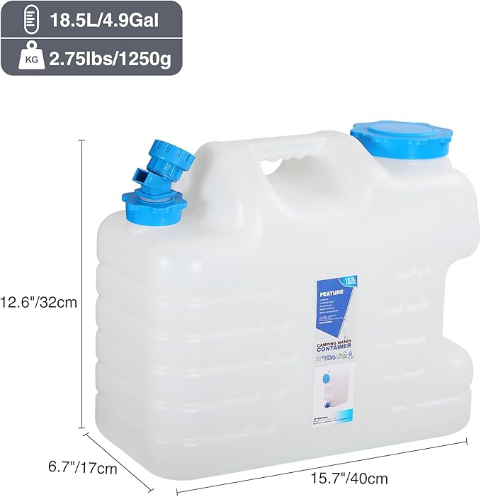 RedSwing 4.9 Gallon/18.5L Portable Water Container with Spigot, Water Storage Carrier for Camping Outdoor Hiking Backpacking, BPA Free, White