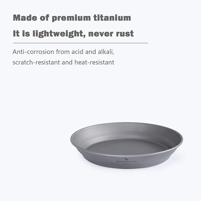 Boundless Voyage Ultralight Titanium Bowl Pan Plate Dish with Carry Bag Outdoor Camping Portable Tableware Cookware (Ti15166B (Plate-S))