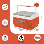 Picnic Cooler – 4.5 Liter Hard Cooler – Coolbox Keeps Contents Cool for 48 Hours – BPA Free Outdoor Cooler – Portable Cooler for Picnics, Grill, Camping (Orange)