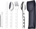 4-in-1 Camping Spoon Fork Knife Combos Set of 4 - Portable Stainless Steel Flatware Spoon Fork kit - forks Knife & Bottle Opener Combo Pack for Picnic Hiking Travel