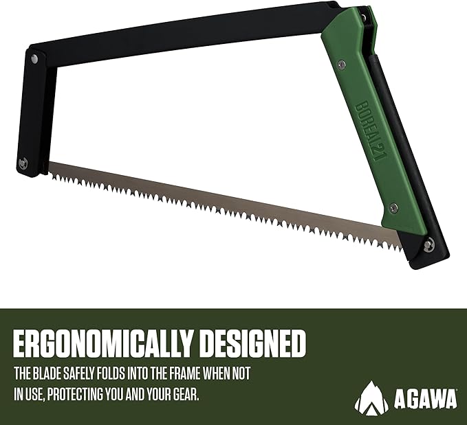 AGAWA - BOREAL21-21 Inch Folding Saw with All-Purpose Saw Blade - Camping Gear For Hiking, Fishing, Hunting, Bushcraft & Survival Kit (Black Frame/Green Handle)