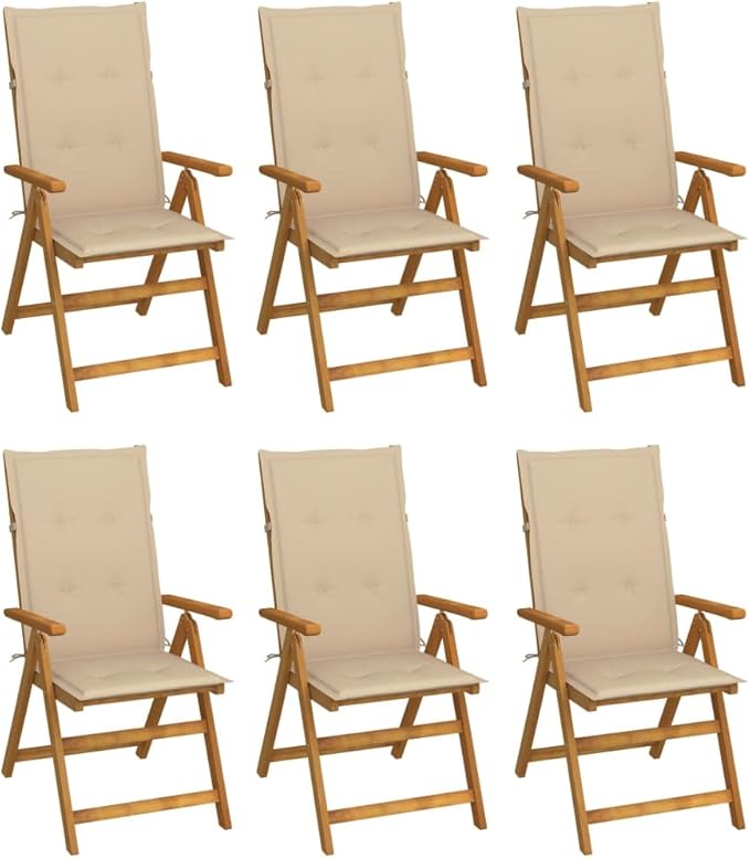 Folding Patio Chairs 6 pcs with Cushions Solid Acacia Wood Balcony Chairs Camping Chair Accent Chair Outdoor Chairs for Bedroom Dining Outdoor Patio
