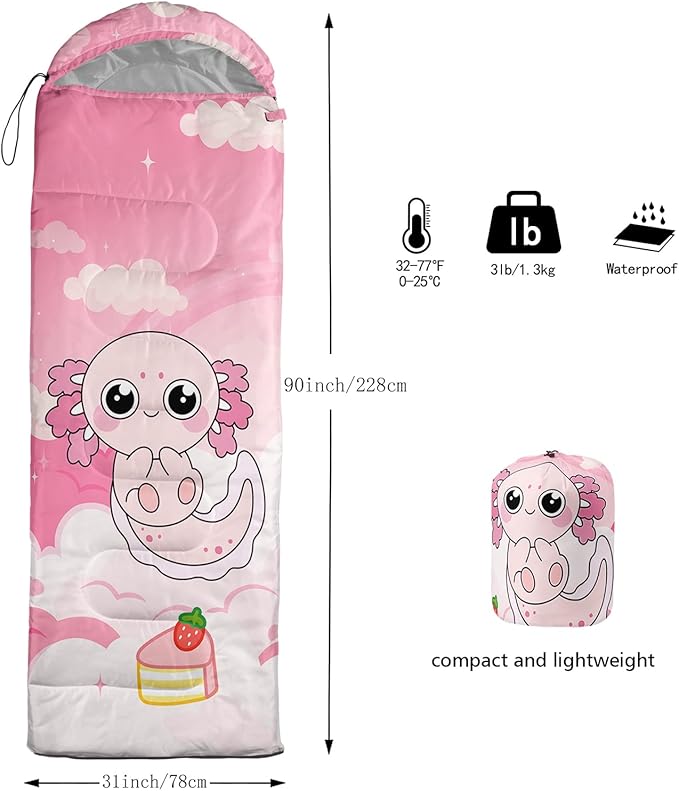 AILONEN Kawaii Panda Sleeping Bags,Lightweight & Waterproof,3 Season Warm & Cool Weather,Dreamy Purple Flower Animal Themed Sleeping Bags for Boys,Girls,Kids,Adults Travelling,Outdoors