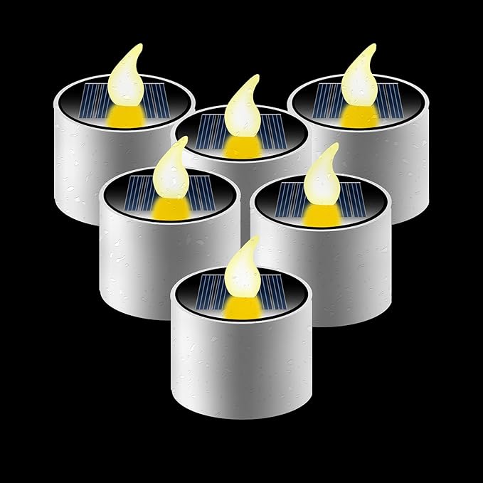 Solar Tea Lights Outdoor - 6 Pack Waterproof Rechargeable Dusk to Dawn Outdoor Lighting Flameless Flicker Reusable LED Solar Candles for Lanterns Camping Garden Home Decorations, 2.3''x2.1''