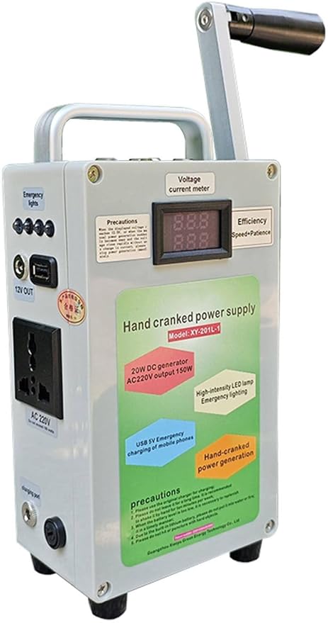 150W Portable Hand Crank Generator, High Power Emergency Dynamotor with USB Plug AC110V/220W for Camping, Sudden Power Outages
