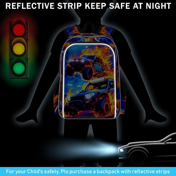 17" Truck Backpack for Boy, 3Pcs Fire Bookbag for Elementary Preschool Kindergarten, Kids School Backpacks with Lunch Box (Red)