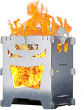 OneTigris Camping Backpacking Stove Portable Foldable Burning Wood Stove for Outdoor Hiking Picnic BBQ,Stainless Steel (Medium)
