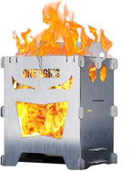 OneTigris Camping Backpacking Stove Portable Foldable Burning Wood Stove for Outdoor Hiking Picnic BBQ,Stainless Steel (Medium)