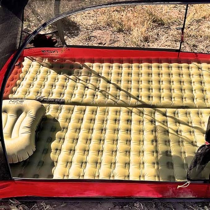 NEAR ZERO Blow Up Mattress for Camping Gear - Inflatable Sleeping Pad with R-Value of 3.7, Dual-Plated Aluminum, Soft and Noise-Free Sleep, Reliable Valve, Sleeping Mattress for Camping Tent.