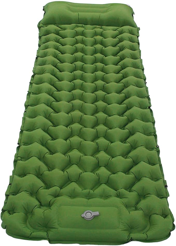 Ergonomic Inflating Sleeping Pad with Built in Pump, Nylon Material, and Storage Bag for Office, Camping, and Outdoor Use (Olive Green)
