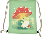 Upetstory Mushroom Frog Drawstring Backpack Bags Sports Sackpack Gym String Bag Sack Pack Knapsack for Outdoor Travel Beach Shopping Camping Swimming Running Cycling Gifts