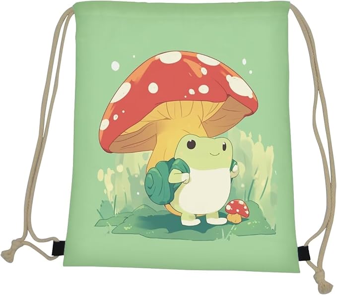 Upetstory Mushroom Frog Drawstring Backpack Bags Sports Sackpack Gym String Bag Sack Pack Knapsack for Outdoor Travel Beach Shopping Camping Swimming Running Cycling Gifts
