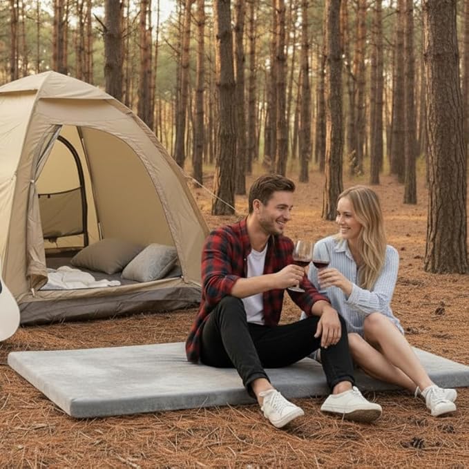 Foam Camping Mattress - Portable Sleeping Pad for Camping, Tent, Car & Floor - Washable Cover & Roll Up Travel Bag - Cot Mattress for Travel & Guests