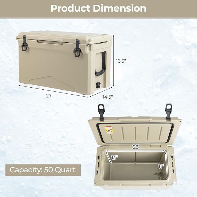 Goplus Hard Cooler, Insulated Ice Chest w/Portable Handles, Cup Holders, Ruler, Bottle Opener, 6 Day Ice Retention for Drink, Beverage, Camping, Fishing, Beach