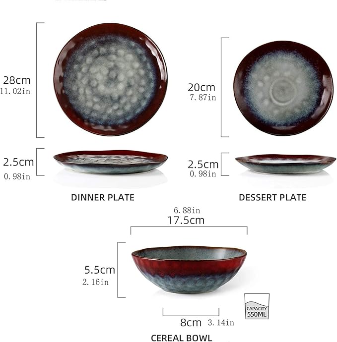 GaRcan Porcelain Dinnerware Set 16-Piece Bohemian Mandala Patterned Blue Porcelain Tableware Dinner Set with Dinner Plate,Dessert Plate,Bowl,Mug Dinnerware Set