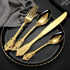 Silverware Flatware Cutlery Set， 4/16/24/32/40/48-piece Palace Tableware Set Retro Embossed Tableware Creative Golden Tableware Knife， Fork and Spoon Set，Black-10Set-40Pcs