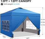 12x12 FT Pop Up Canopy, Instant Canopy Tent with 1-Button Push, 4 Removable Sidewalls, Sandbags, Wheeled Bag for Outdoor Activities & Events
