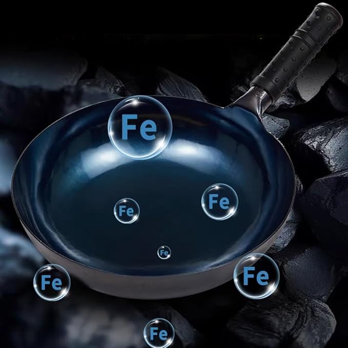 iron wok with lid,13.8 inch woks & stir-fry pans nonstick,chinese traditional pans for open fire,large cookwares,cooking,bbq,grill,camping,blue pre-seasoned round bottom wok (34cm)