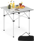 Giantex Folding Roll-up Camping Table, Outdoor Lightweight Aluminium Table for 4, Portable Square Table with Carry Bag for Picnic, Hiking, BBQ, Beach, Tailgating (28"x28"x27.5",Silver)