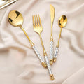 Luxury 16 Pieces Silverware Set for 4, Modern Unique Stainless Steel Gold Flatware Cutlery Set, Eating Tableware Utensils for Home Restaurant Wedding Party